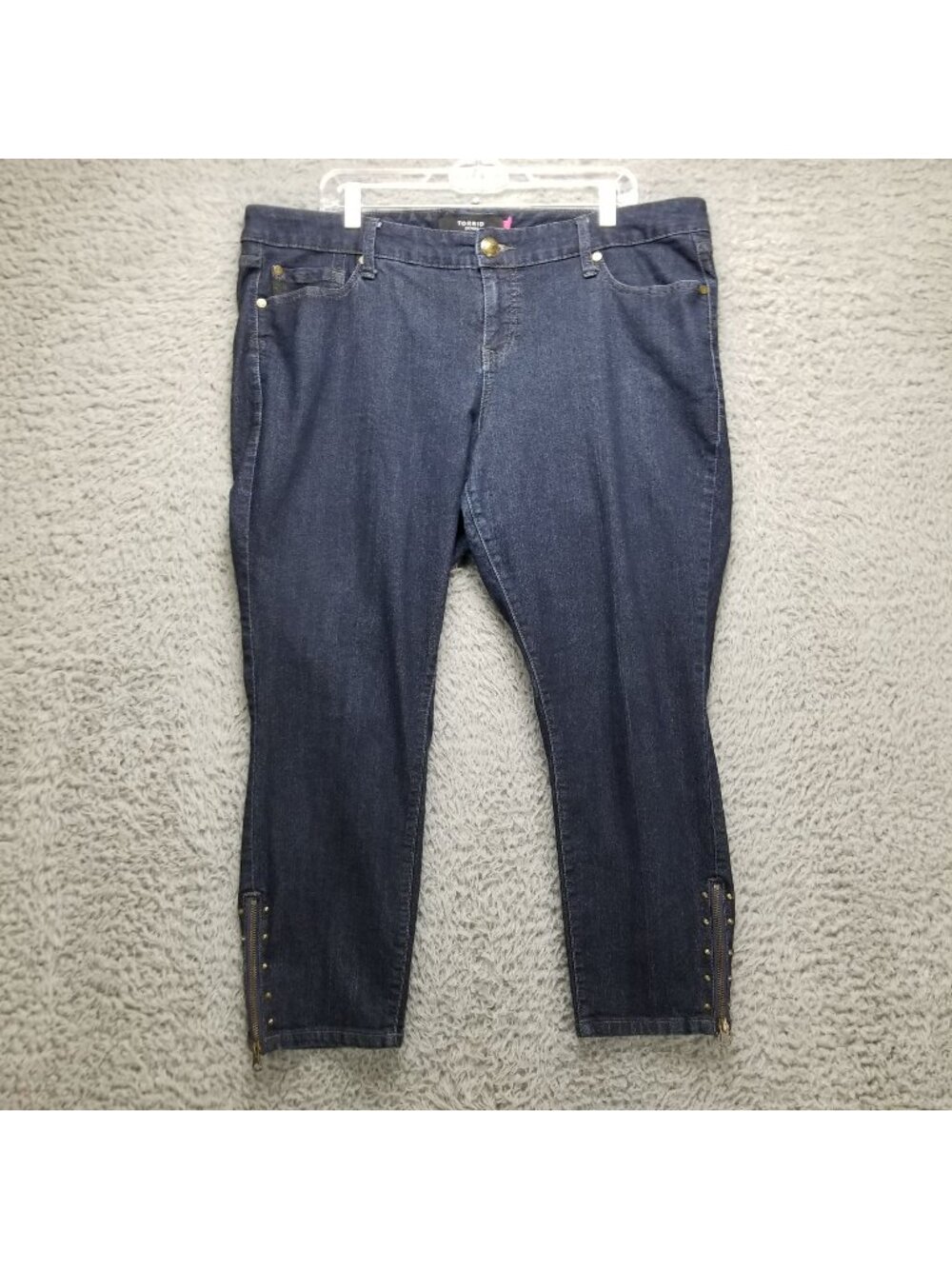 Torrid Jeans Womens 18 Plus Blue Studded Ankle Zip Cropped Stretch Denim